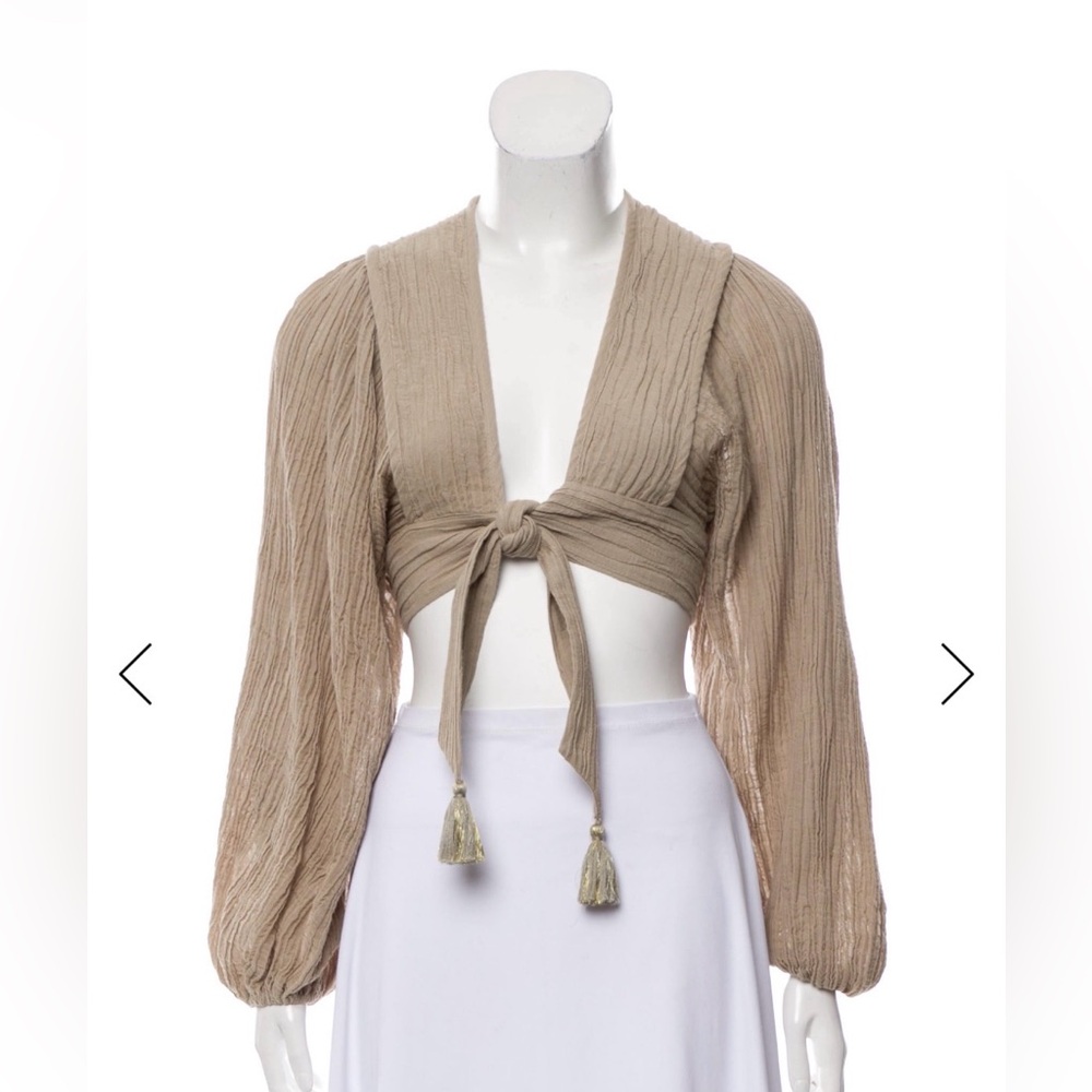 Zimmermann Bayou Beige Taupe Tie-Front Blouse